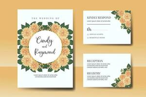 Hochzeit Einladung Rahmen Satz, Blumen- Aquarell Digital Hand gezeichnet Orange Dahlie Blume Design Einladung Karte Vorlage vektor