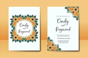 Hochzeit Einladung Rahmen Satz, Blumen- Aquarell Digital Hand gezeichnet Orange Rose und Anemone Blume Design Einladung Karte Vorlage vektor