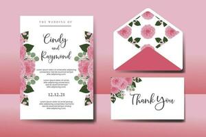 Hochzeit Einladung Rahmen Satz, Blumen- Aquarell Digital Hand gezeichnet Rosa Dahlie Blume Design Einladung Karte Vorlage vektor