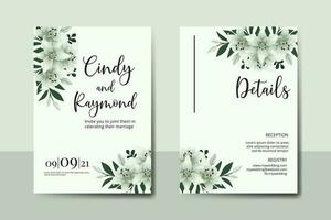 Hochzeit Einladung Rahmen Satz, Blumen- Aquarell Digital Hand gezeichnet Weiß Lilie Blume Design Einladung Karte Vorlage vektor
