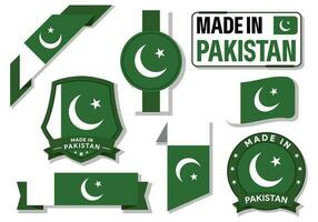 samling av tillverkad i pakistan märken etiketter pakistan flaggor i band vektor illustration
