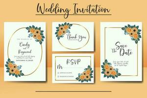 Hochzeit Einladung Rahmen Satz, Blumen- Aquarell Digital Hand gezeichnet Orange Rose und Anemone Blume Design Einladung Karte Vorlage vektor