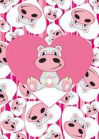 süß Karikatur Valentinstag Liebe Nilpferd auf gemustert Hintergrund Tier Illustration vektor