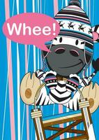 Karikatur bezaubernd whee Zebra im wollig Rentier Hut auf Schlitten Illustration vektor