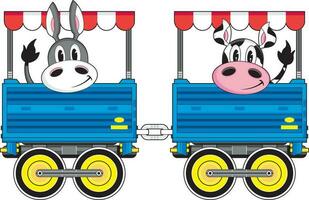 süß Karikatur Esel und Kuh im Zug Wagen Hof Tier Illustration vektor