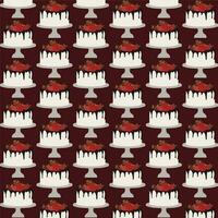 Schokolade tropfen Kuchen mit Verbrennung Erdbeeren nahtlos Muster auf rot Hintergrund. glücklich Geburtstag. Vektor Illustration