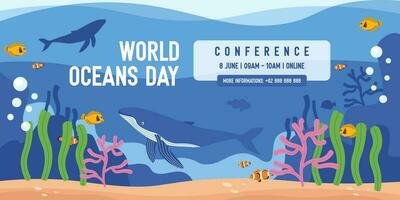 värld oceaner dag 8 juni baner design vektor