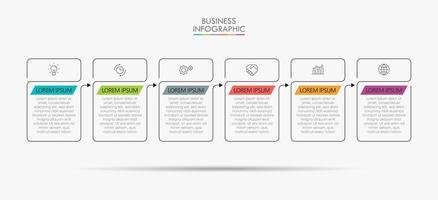 Infografik Thin Line Design Vorlage mit 6 Optionen vektor