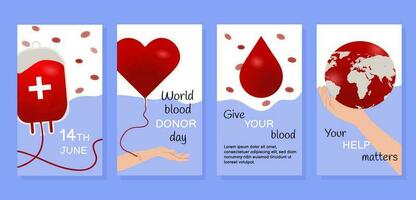 vektor bild platt värld blod givare dag, Instagram berättelser samling