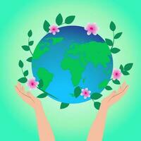 speichern das Welt, Frieden oder Ökologie, Nachhaltigkeit und Umwelt Schutz, Welt Pflege und Unterstützung Konzept, Hände halten Planet Erde mit Pflege und andere Startseite zu schützen vektor