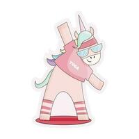 das eben isoliert süß kawaii Einhorn im Rosa T-Shirt Herstellung Yoga Pose Trian vektor