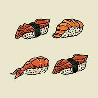 premie vektor hand dra sushi uppsättning för japansk kök restaurang