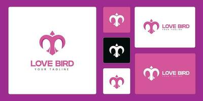 Lovebird Logo mit ein Kombination von Vögel und ein Herz Symbol und Rosa Farbe. vektor