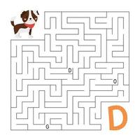 ABC Matze Spiel. lehrreich Puzzle zum Kinder. Labyrinth mit Briefe. Hilfe Hund finden richtig Weg zu das Brief d. Aktivität Arbeitsblatt. lernen Englisch Sprache. Vektor Illustration