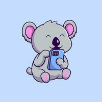 süß Koala spielen Telefon Karikatur Vektor Symbole Illustration. eben Karikatur Konzept. geeignet zum irgendein kreativ Projekt.