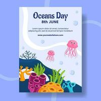 värld oceaner dag vertikal affisch platt tecknad serie hand dragen mallar bakgrund illustration vektor