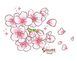 gren av sakura blommor handritad tecknad konst illustration vektor