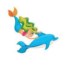 Delfin und farbig Meerjungfrau schwimmen zusammen unter Wasser vektor