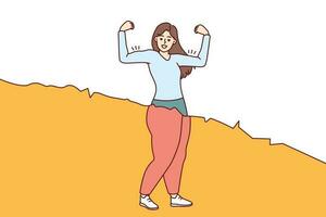 smal kvinna innan och efter kondition visar muskler till visa av vikt förlust. smal och fett flicka på samma tid för begrepp av diet mat och motivering för friska livsstil eller sporter vektor
