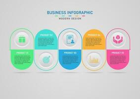 Geschäft Zeitleiste Infografik multi farbig Kapsel Taste mit Center Symbol grau Gradient Hintergrund Design zum Marketing, Finanzen, Investition, Produkt, Projekt, Planung, Wachstum vektor