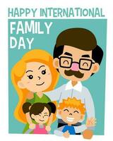 Design zum International Familie Tag mit süß Karikatur lächelnd Vater Mutter Junge und Mädchen Illustration vektor
