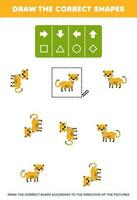 utbildning spel för barn dra de korrekt form enligt till de riktning av söt tecknad serie gepard bilder tryckbar djur- kalkylblad vektor