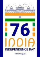 indisk oberoende dag affisch, hälsning, inbjudan med 76: e årsdag av Indien oberoende. vektor