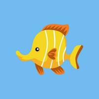 süß Karikatur Gelb Fisch im isoliert Blau Hintergrund Vektor Illustration Symbol