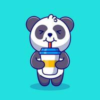 süß Panda trinken Kaffee Karikatur Vektor Symbol Illustration. Tier trinken Symbol Konzept isoliert Prämie Vektor. eben Karikatur Stil