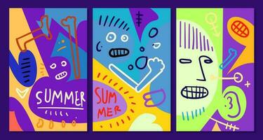 vektor färgrik abstrakt pop- konst ansikte och mask bakgrund för sommar