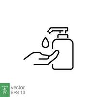 hand tvål desinfektionsmedel ikon. enkel översikt stil. desinficera, gel, pump, hand tvätta, flaska, hygien begrepp. tunn linje symbol. vektor symbol illustration isolerat på vit bakgrund. eps 10.