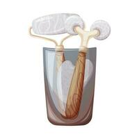 Glas Tasse mit Walzen und gua sha Schaber gemacht von natürlich Stein, Weiß Achat, Rose Quarz zum Gesicht und Körper Massage. Konzept zum Haut Pflege. modisch Vektor Illustration.