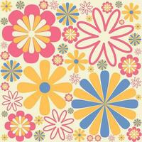 bunt 60er Jahre -70er Stil retro Hand gezeichnet Blumen- Muster. Rosa und Gelb Blumen. Jahrgang nahtlos Vektor Hintergrund. Hippie Stil, drucken zum Stoff, Badeanzug, Mode druckt und Oberfläche Design.