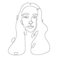 Vektor einfach einer Linie Kunst Illustration. Kopf mit Gesicht von ein Frau mit lange Haar. lange dauerhaft Linie im ein elegant Stil zum Tätowierungen, Vorlagen, Drucke.