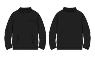 lange Ärmel Sweatshirt technisch Zeichnung Mode eben skizzieren Vektor Illustration schwarz Farbe Vorlage Vorderseite und zurück Ansichten.