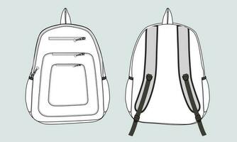 Rucksack technisch Zeichnung Mode eben skizzieren Vektor Illustration Vorlage Vorderseite und zurück Ansichten