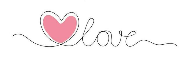 de ord kärlek med en hjärta är en kontinuerlig en linje brev i de form av en hjärta. vektor