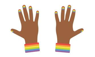 lgbt Konzept. Afrikaner Hände mit Regenbogen auf Nagel. lgbt gleich Rechte Bewegung und Geschlecht Gleichberechtigung Konzept. Vektor Illustration