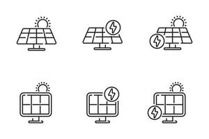 uppsättning av sol- panel ikoner i linje stil isolerat på vit bakgrund vektor