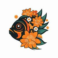 ein schön Fisch umgeben durch Blumen im ein Logo Illustration, perfekt zum ein Natur inspiriert Marke vektor