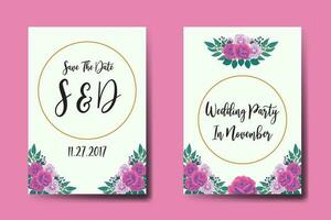 Hochzeit Einladung Rahmen Satz, Blumen- Aquarell Digital Hand gezeichnet lila Anemone Blume Design Einladung Karte Vorlage vektor