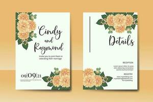 Hochzeit Einladung Rahmen Satz, Blumen- Aquarell Digital Hand gezeichnet Orange Dahlie Blume Design Einladung Karte Vorlage vektor