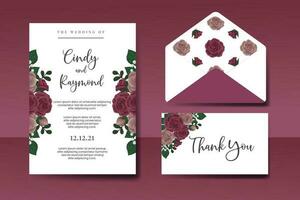 Hochzeit Einladung Rahmen Satz, Blumen- Aquarell Digital Hand gezeichnet kastanienbraun Rose Blume Design Einladung Karte Vorlage vektor