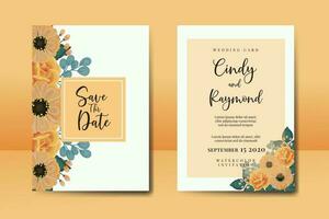 Hochzeit Einladung Rahmen Satz, Blumen- Aquarell Digital Hand gezeichnet Orange Rose und Anemone Blume Design Einladung Karte Vorlage vektor
