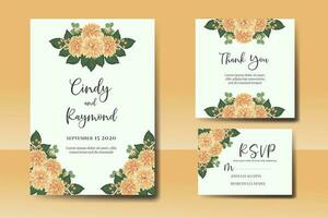 Hochzeit Einladung Rahmen Satz, Blumen- Aquarell Digital Hand gezeichnet Orange Dahlie Blume Design Einladung Karte Vorlage vektor