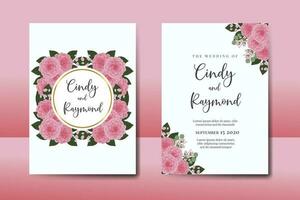 Hochzeit Einladung Rahmen Satz, Blumen- Aquarell Digital Hand gezeichnet Rosa Dahlie Blume Design Einladung Karte Vorlage vektor