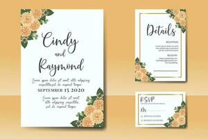 Hochzeit Einladung Rahmen Satz, Blumen- Aquarell Digital Hand gezeichnet Orange Dahlie Blume Design Einladung Karte Vorlage vektor