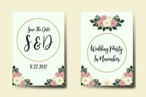 Hochzeit Einladung Rahmen Satz, Blumen- Aquarell Digital Hand gezeichnet Mini Rose Blume Design Einladung Karte Vorlage vektor