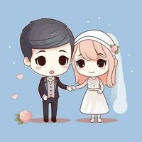 süß kawaii Hochzeit Chibi Maskottchen Vektor Karikatur Stil Ehe