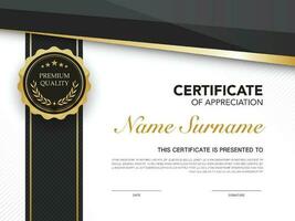 Diplom Zertifikat Vorlage schwarz und Gold Farbe mit Luxus und modern Stil Vektor Bild Prämie Vektor.
